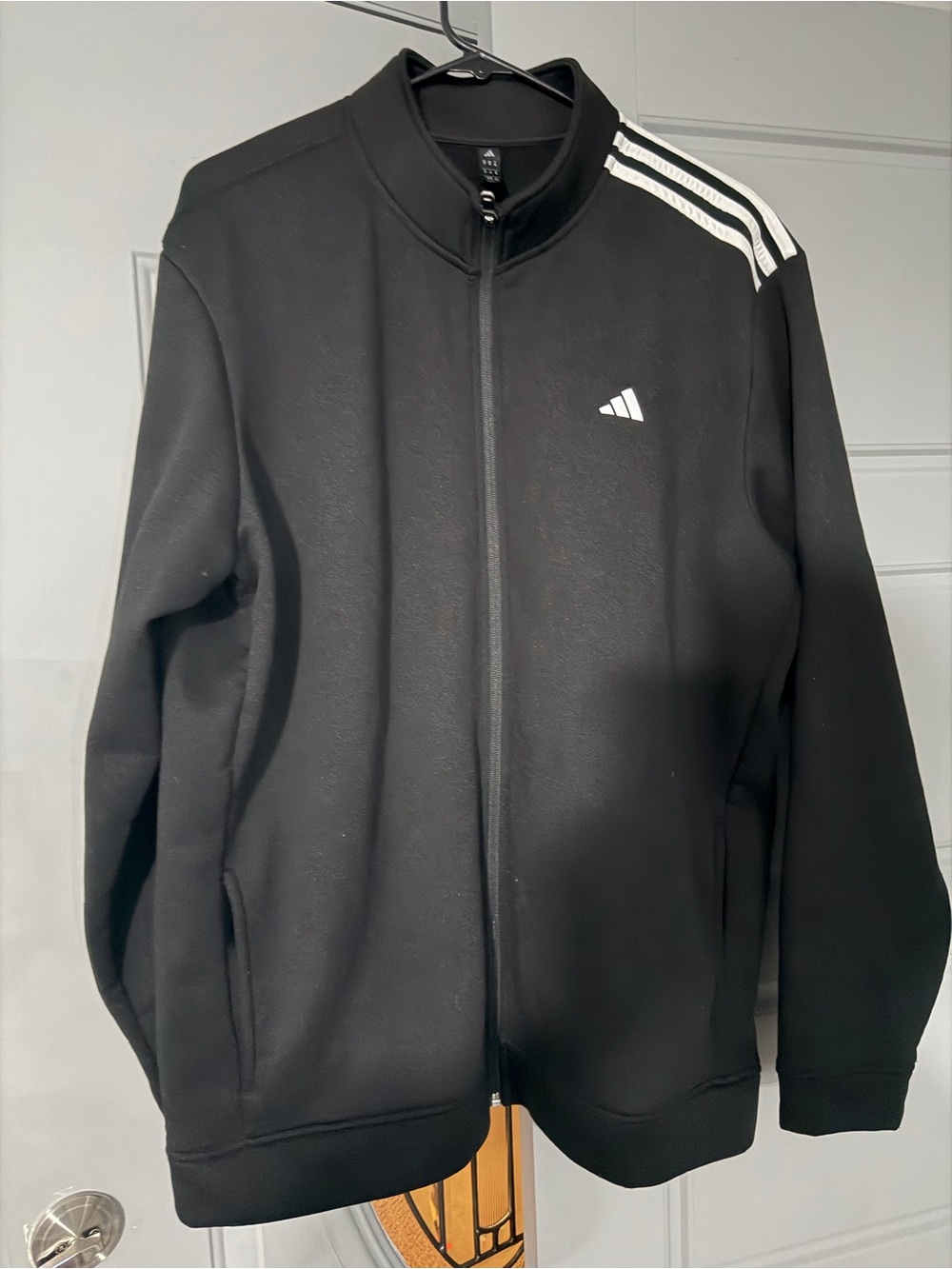adidas Men’s Black Full-Zip Track Jacket with White Shoulder Stripes